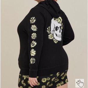 Lovesick Zip Up Hoodie - French Terry Daisy Skull Black